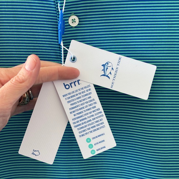 NWT Southern Tide Men's M Meadowbrook Stripe Polo in Parakeet w Pimento Cheese - Picture 7 of 15